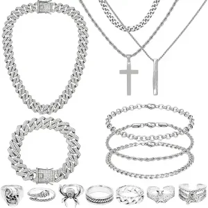 NEWITIN 15 Pieces Silver Jewelry Set for Men