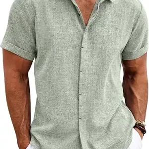 COOFANDY Men's Linen Shirts Short Sleeve Casual Shirts